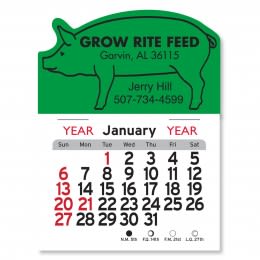 Grass Green Peel-N-Stick™ Pig Calendar | Wholesale Animal Shaped Mini Calendars | Low Cost Custom Shaped Peel-N-Stick Calendars